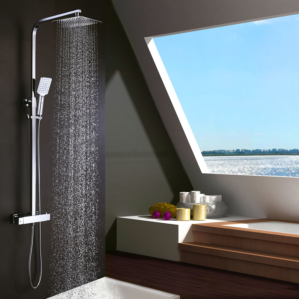 Kibath columna ducha termostática extraplana cuadrada de 85-127 cm cromo