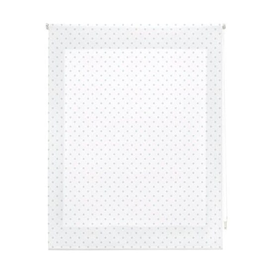 Estor enrollable premium 120x180 blanco con motas celeste
