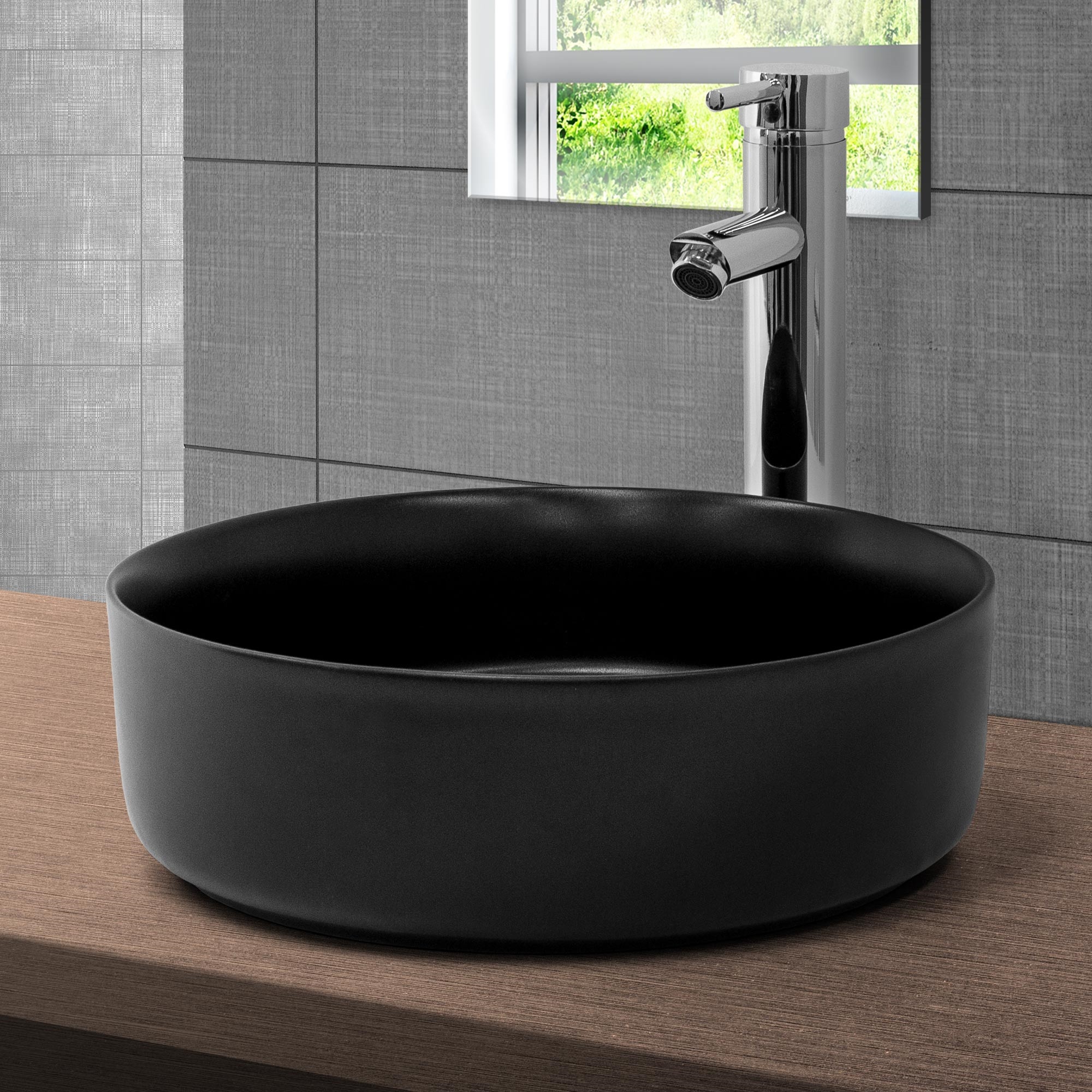 Lavabo negro mate cerámico ø 360 x 120 mm con plateado