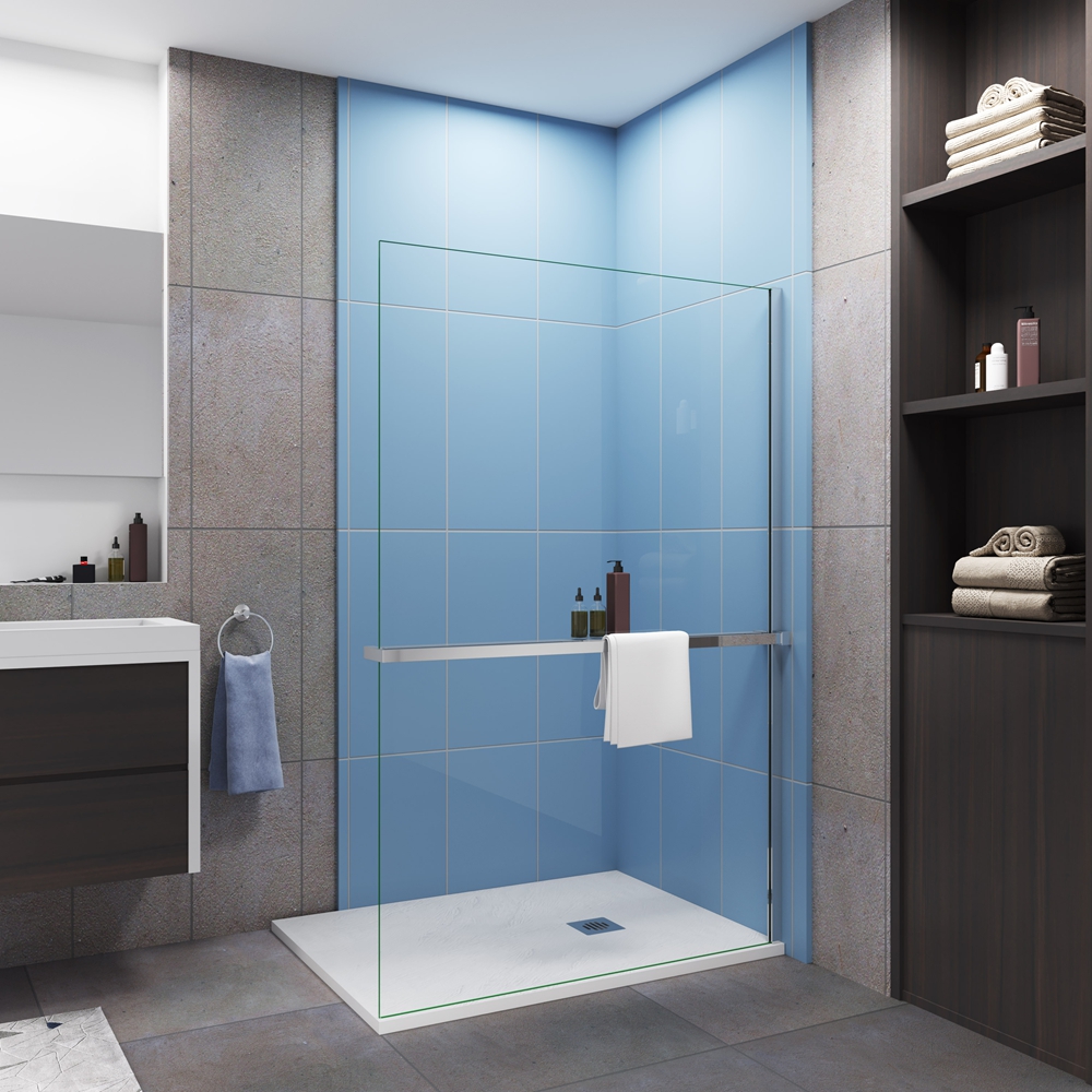 Mampara de ducha fija con estante-140x200cm-vidrio antical 8mm-cromado