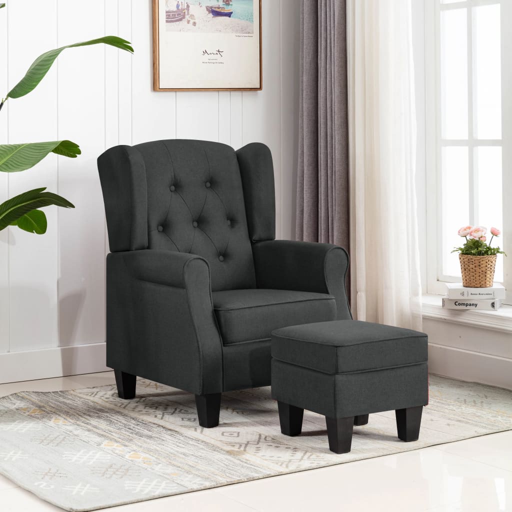 Sillón con reposapiés tela gris oscuro qweo7711