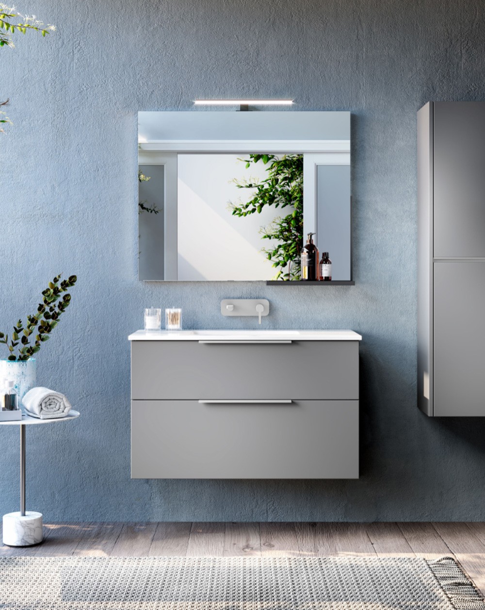 Mueble de baño suspendido con lavabo cerámico | 80 cm mist mate