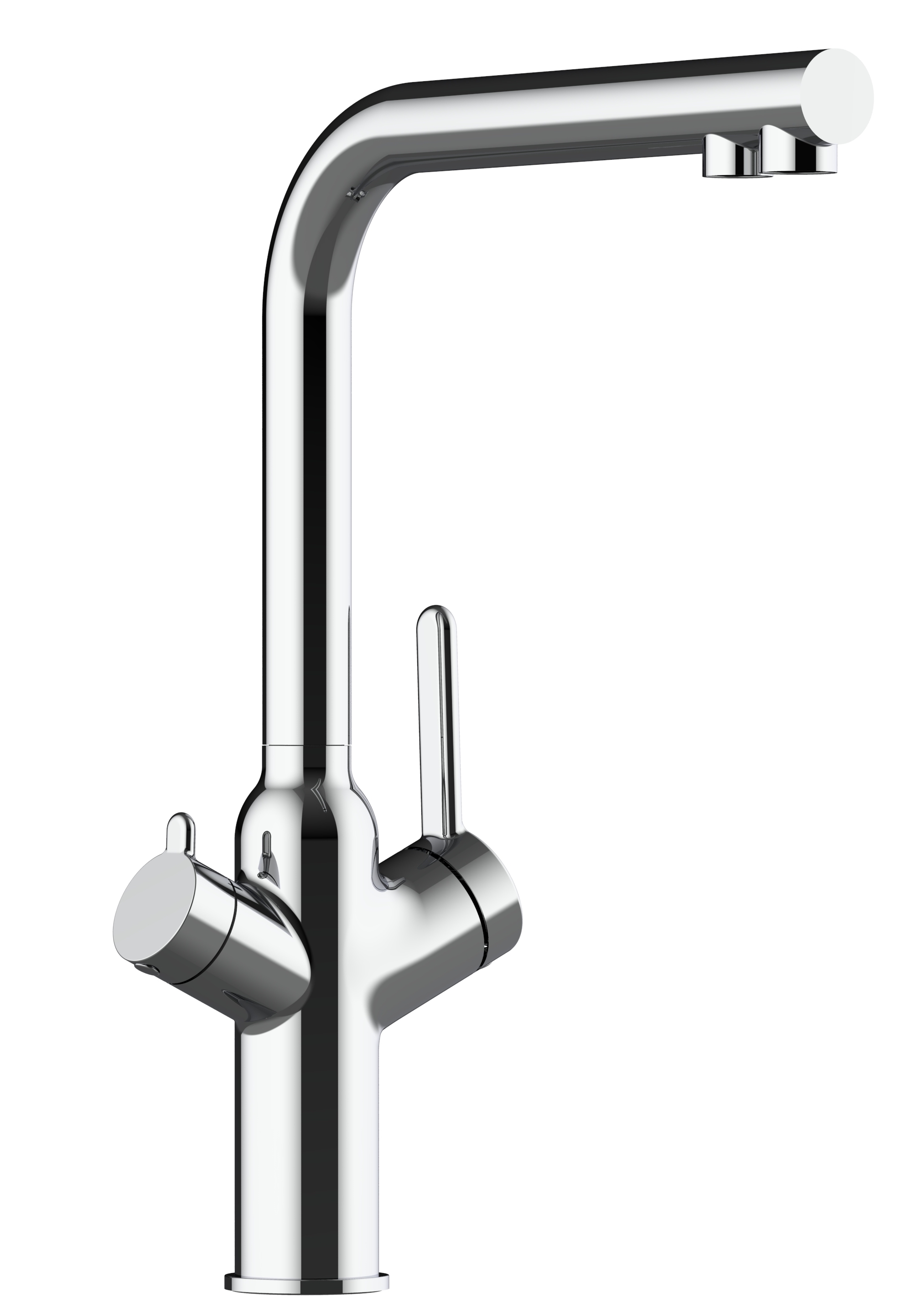 Grifo de cocina 4 vías cromado con caño alto l giratorio 360°, Serie BOD