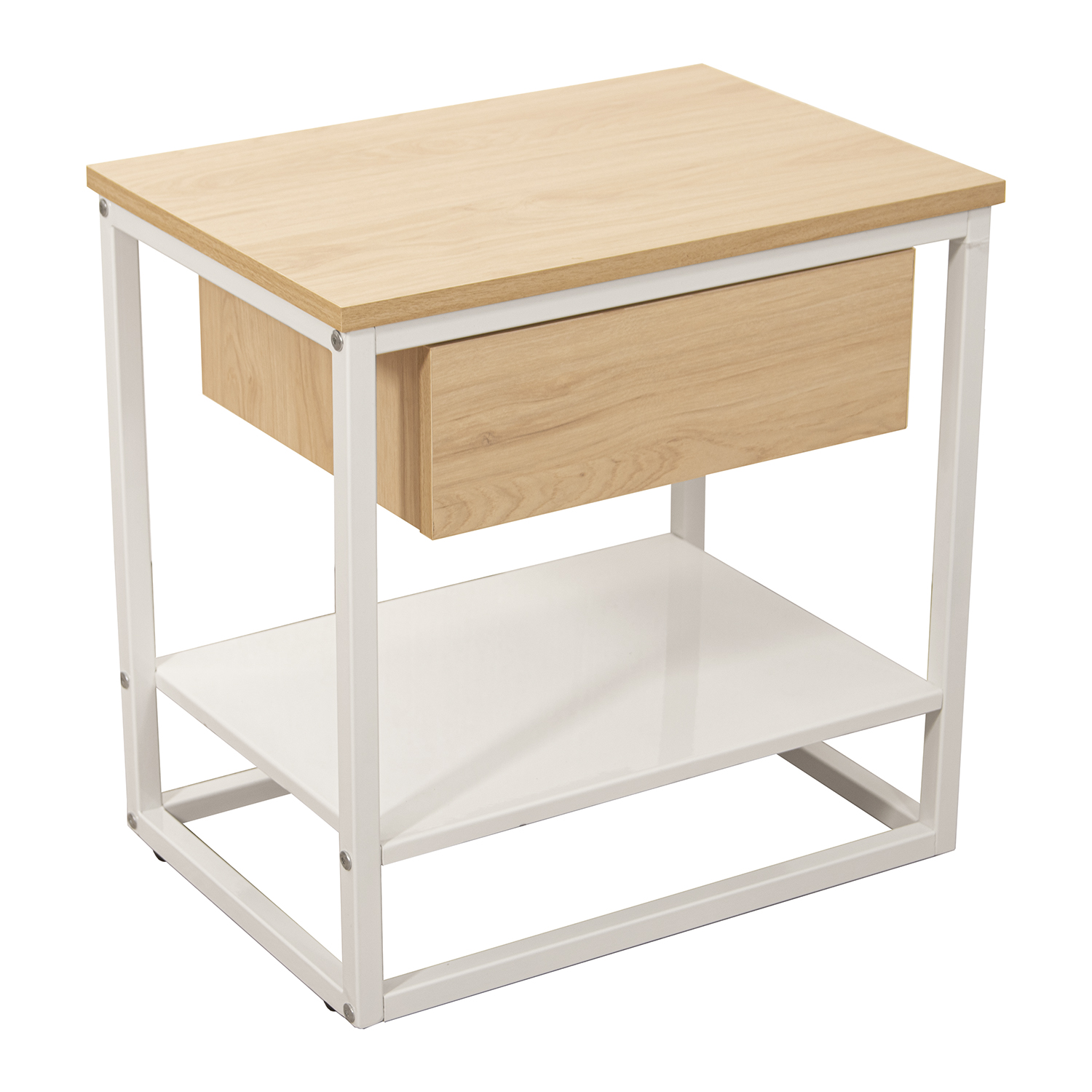 Mesa auxiliar metal blanco madera natural