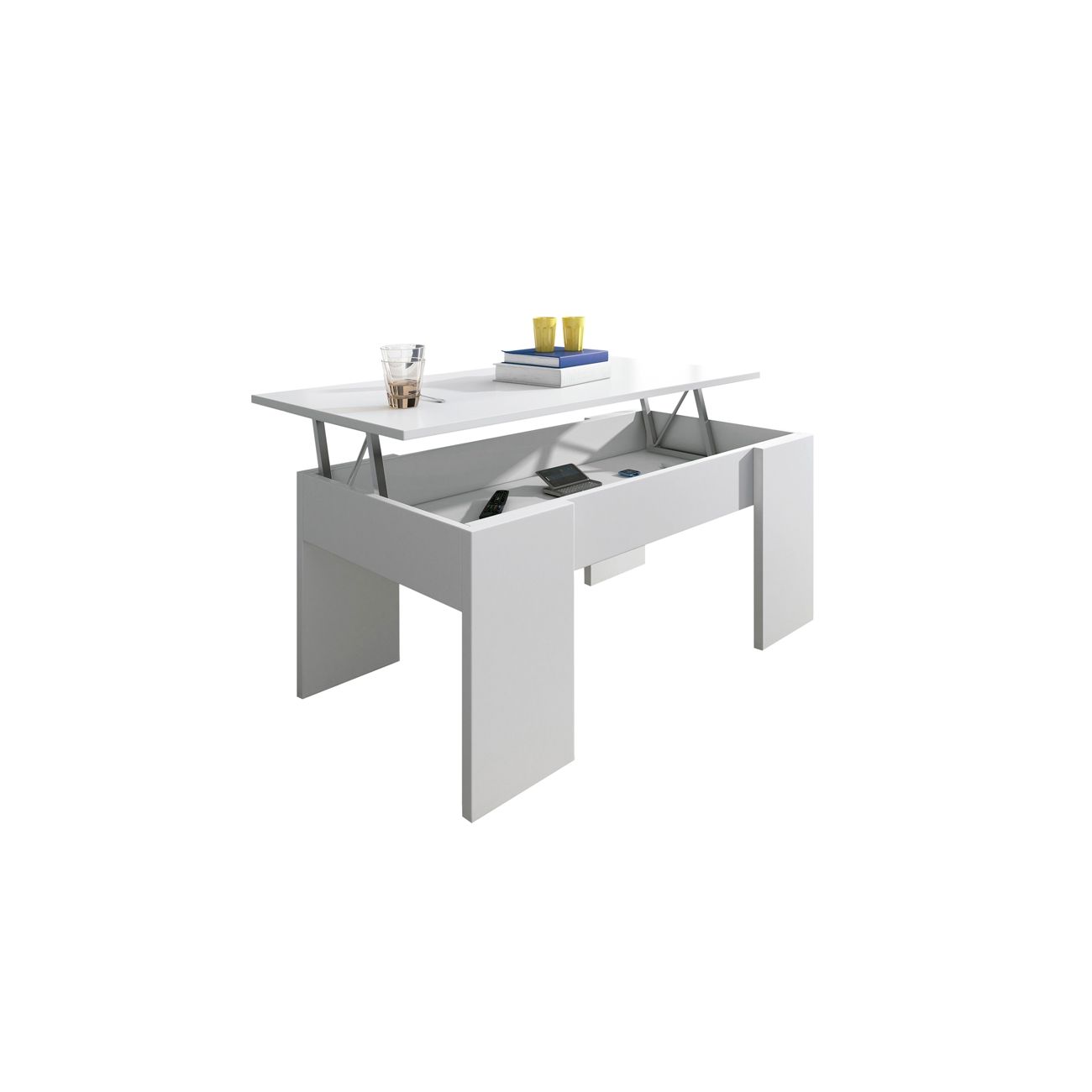 Mesa de centro elevable con almacenaje oculto 90x43,5-53,5 cm gala blanco
