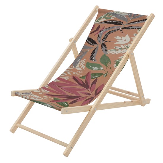 Silla de playa de madera con respaldo ajustable, diseño floral