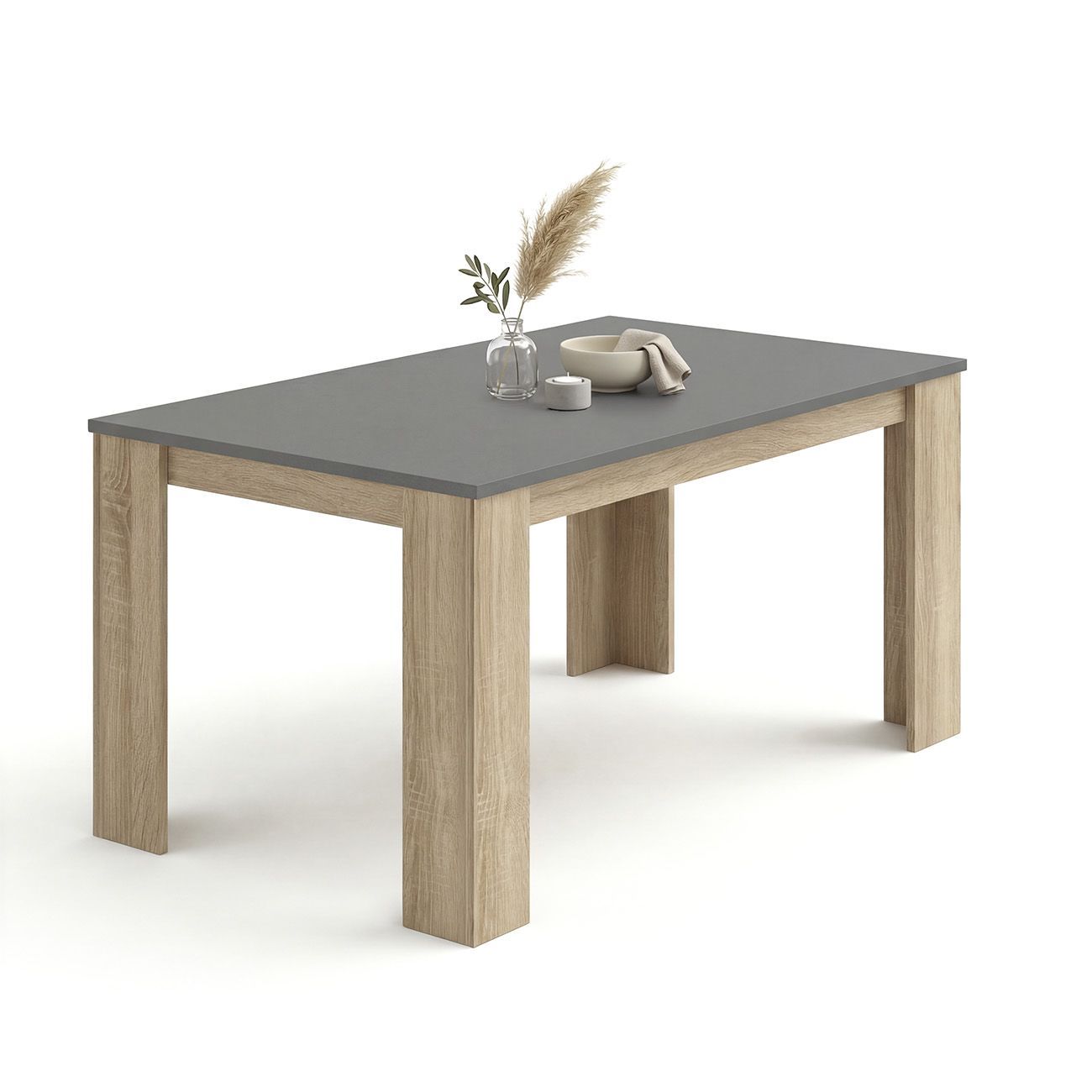 Mesa de comedor fija 140x80 cm naya roble canadian - gris grafito