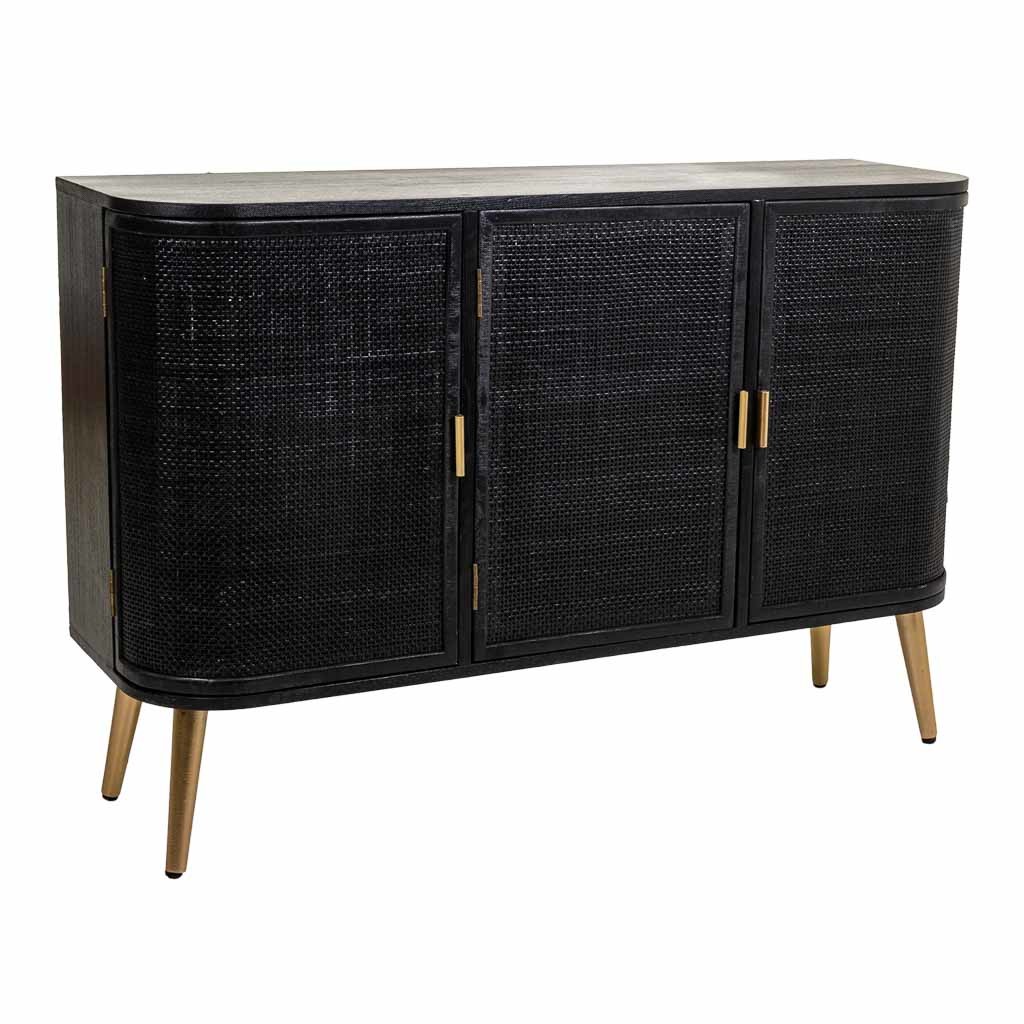 Aparador de madera y rejilla lacado negro 118x37x80