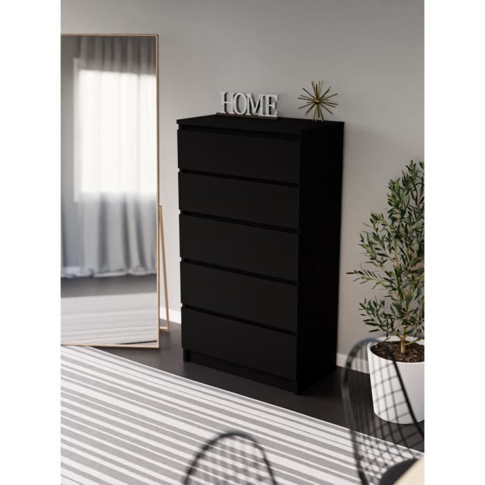 Cómoda 5 cajones - negro - 70 cm
