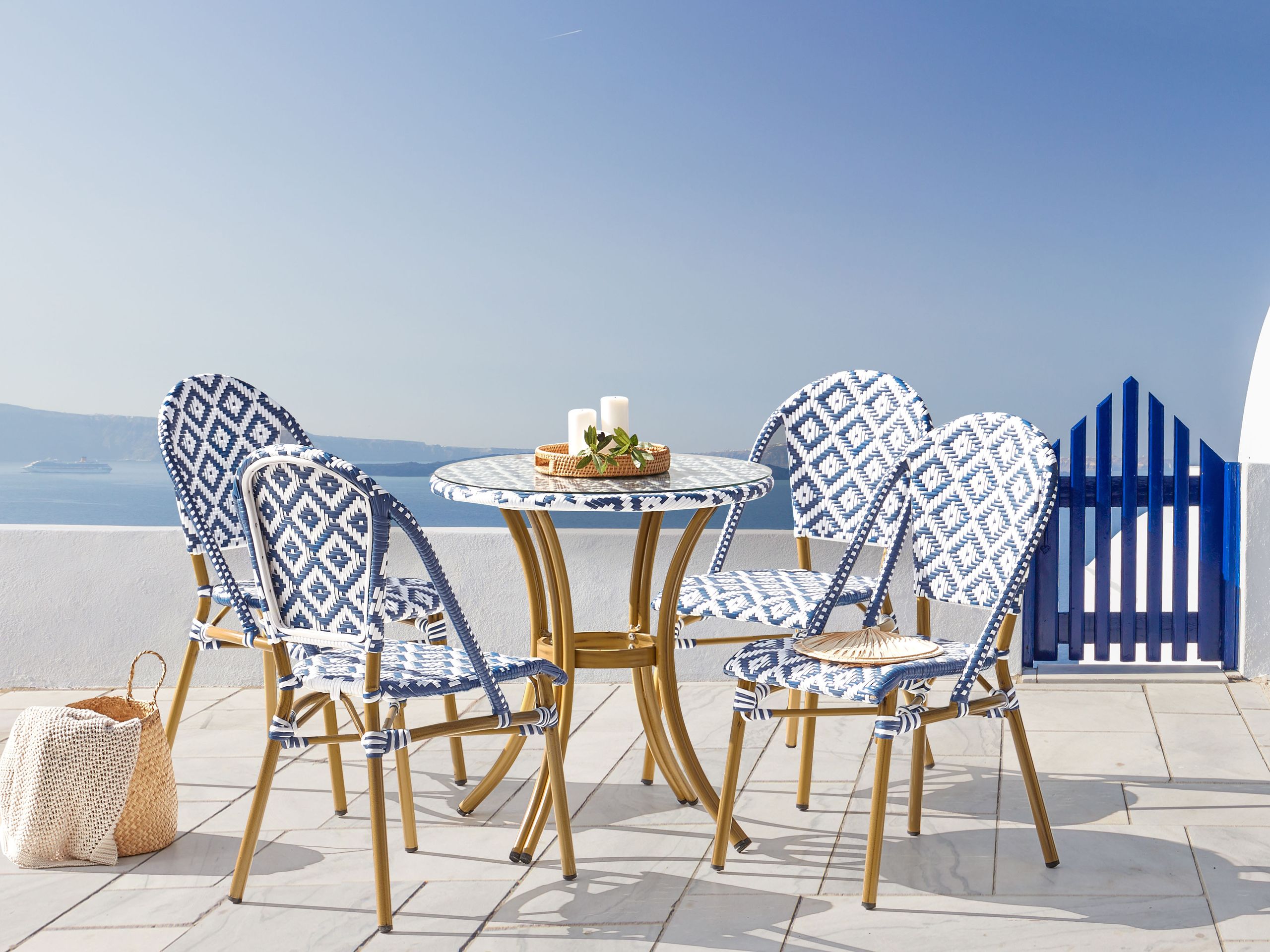 Conjunto de comedor exterior 4 plazas rifreddo ratán sintético azul