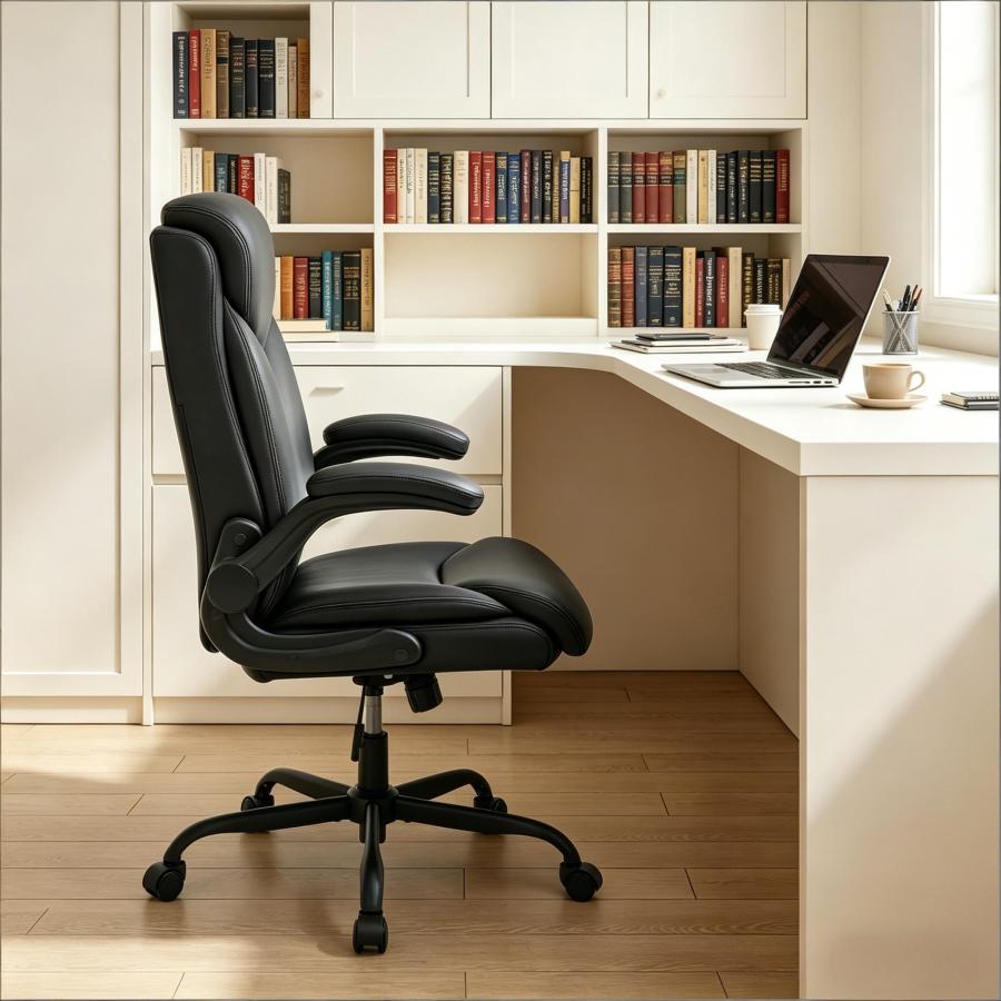Silla de oficina ergonómica negra con reposabrazos abatibles