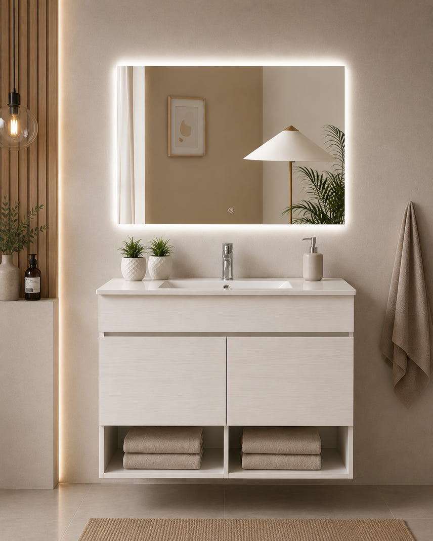 Mueble de baño con lavabo nebari sin espejo 60x45 cm blanco nórdico