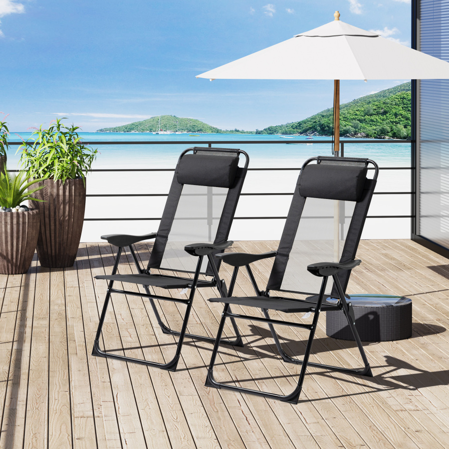 Set de 2 sillas plegables reclinables negras de acero