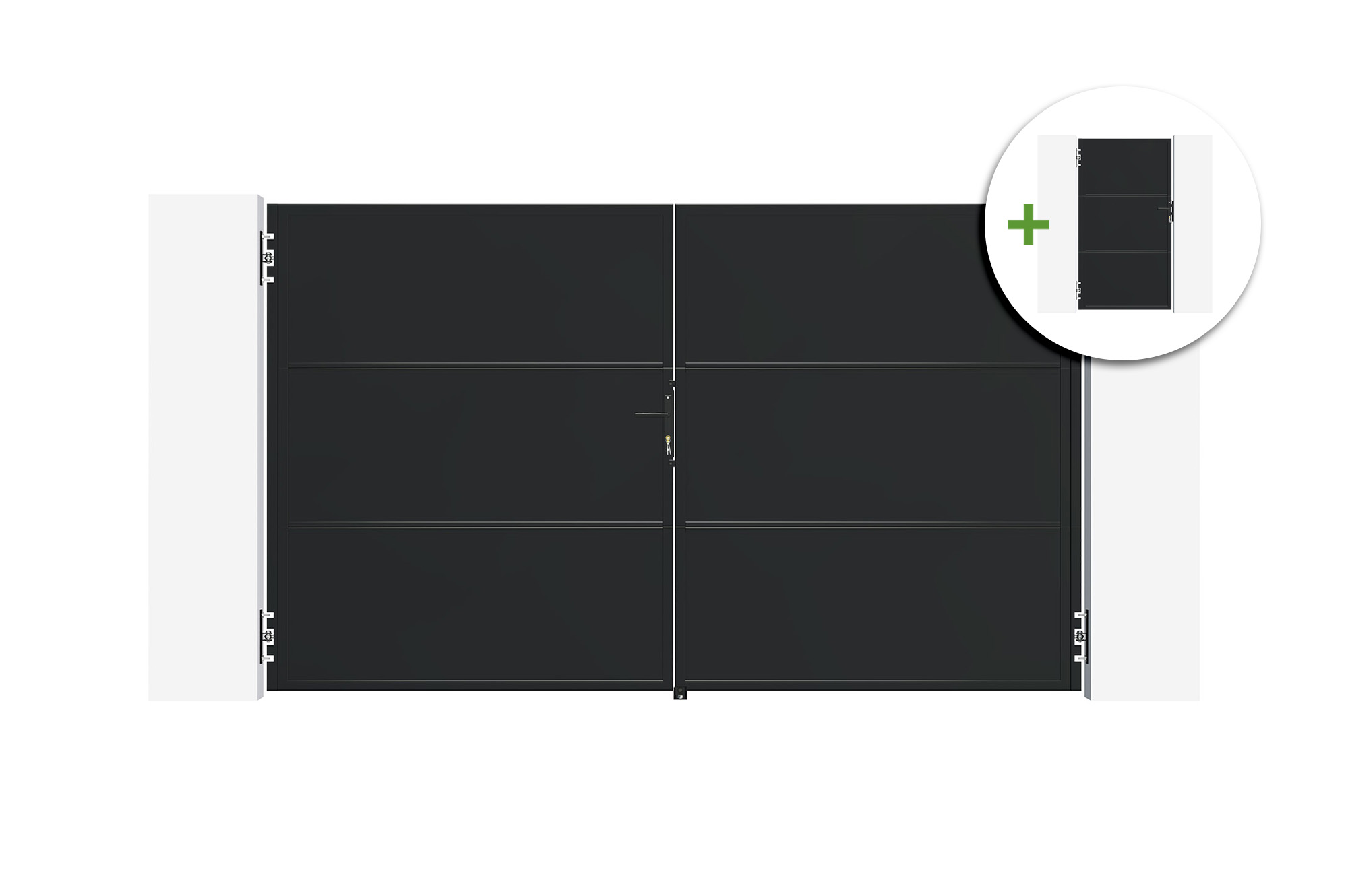 Puerta nali acero negro 3x1,8 m + portillo 1,8 m