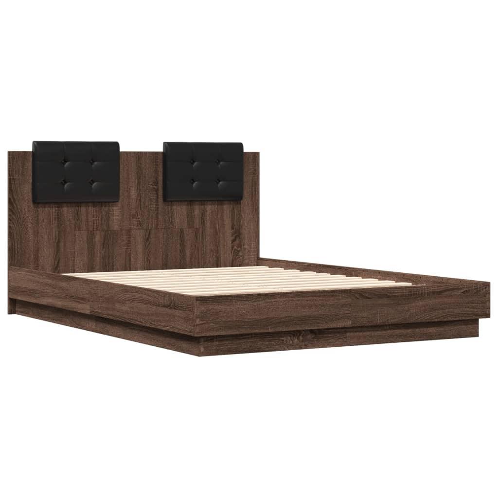 vidaXL estructura cama con cabecero luces LED roble sonoma 135x190 cm