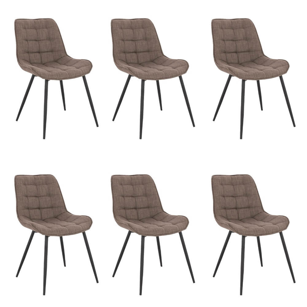 Silla de comedor tapizada ikalo de tela tejida - set de 6 gris/marrón