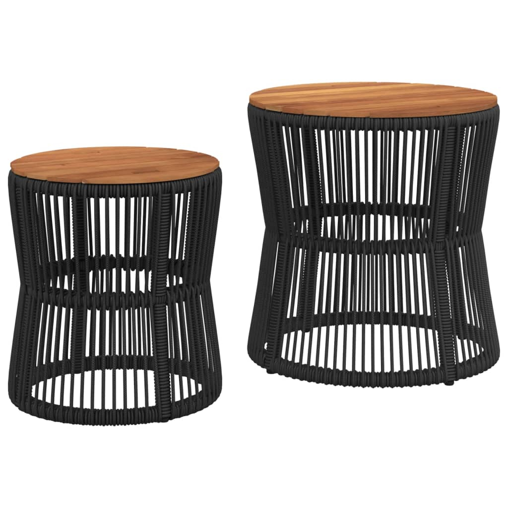 vidaXL mesas auxiliares jardín 2 pzas superficie de madera ratán negro