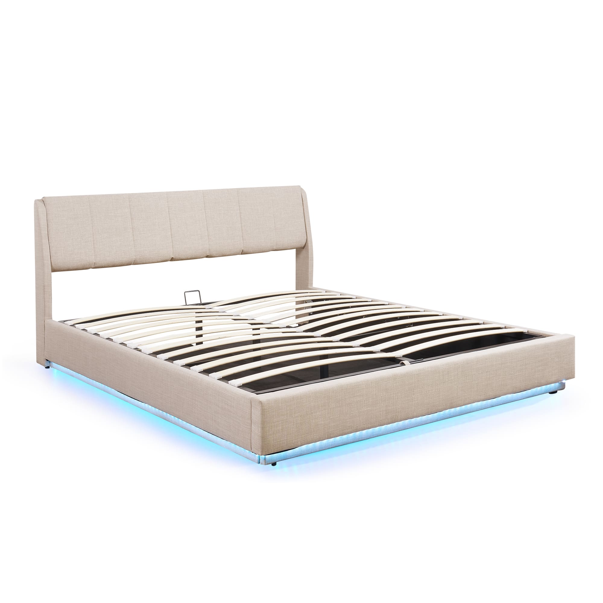 Cama tapizado LED tröstiar somier abatible + colchón 180x200cm beige