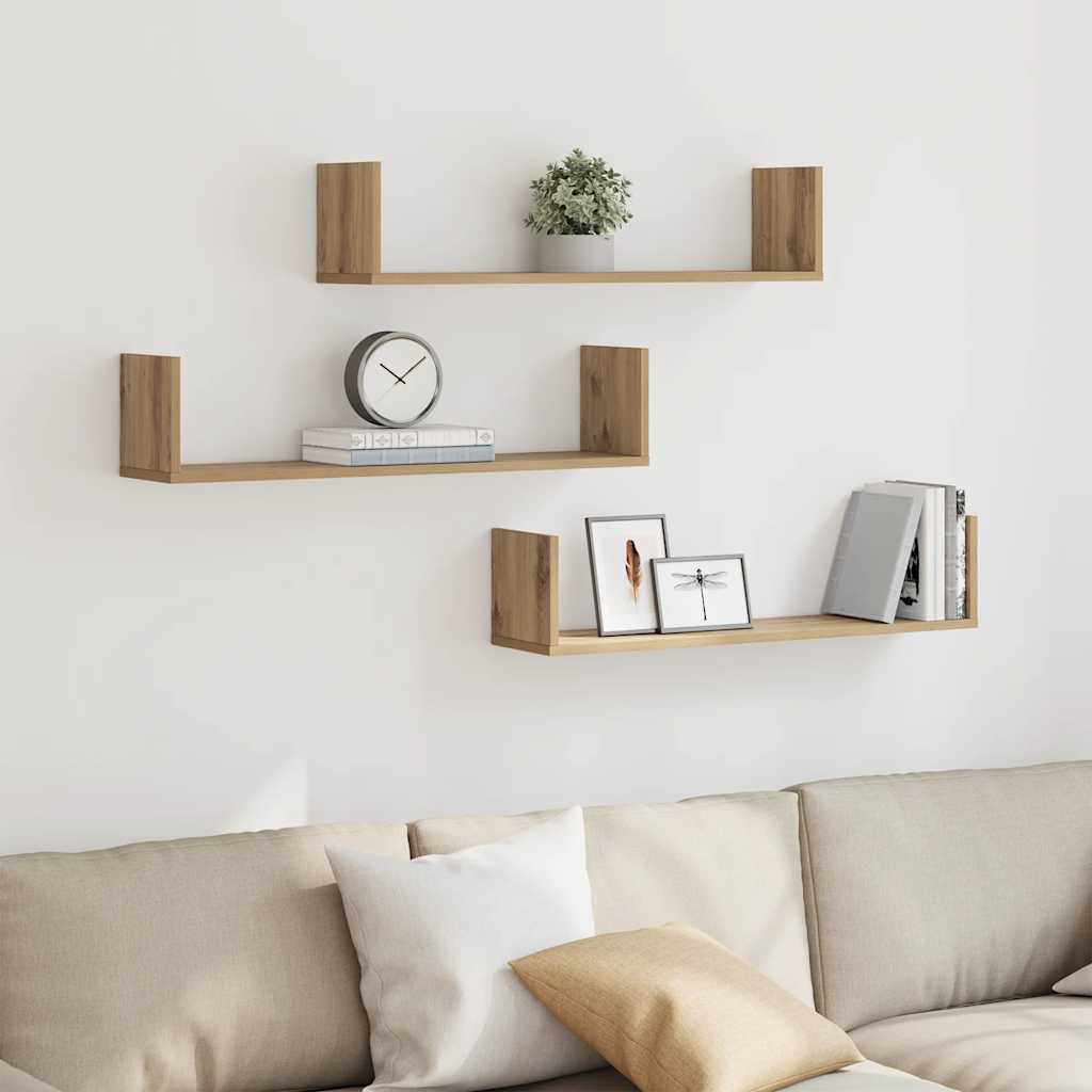 Estantes de pared 3 uds madera ingeniería artisian 80x18x18 cm