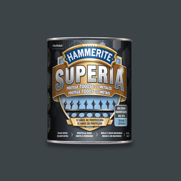 Hammerite superia esmalte antioxidante brillante gris 750 ml