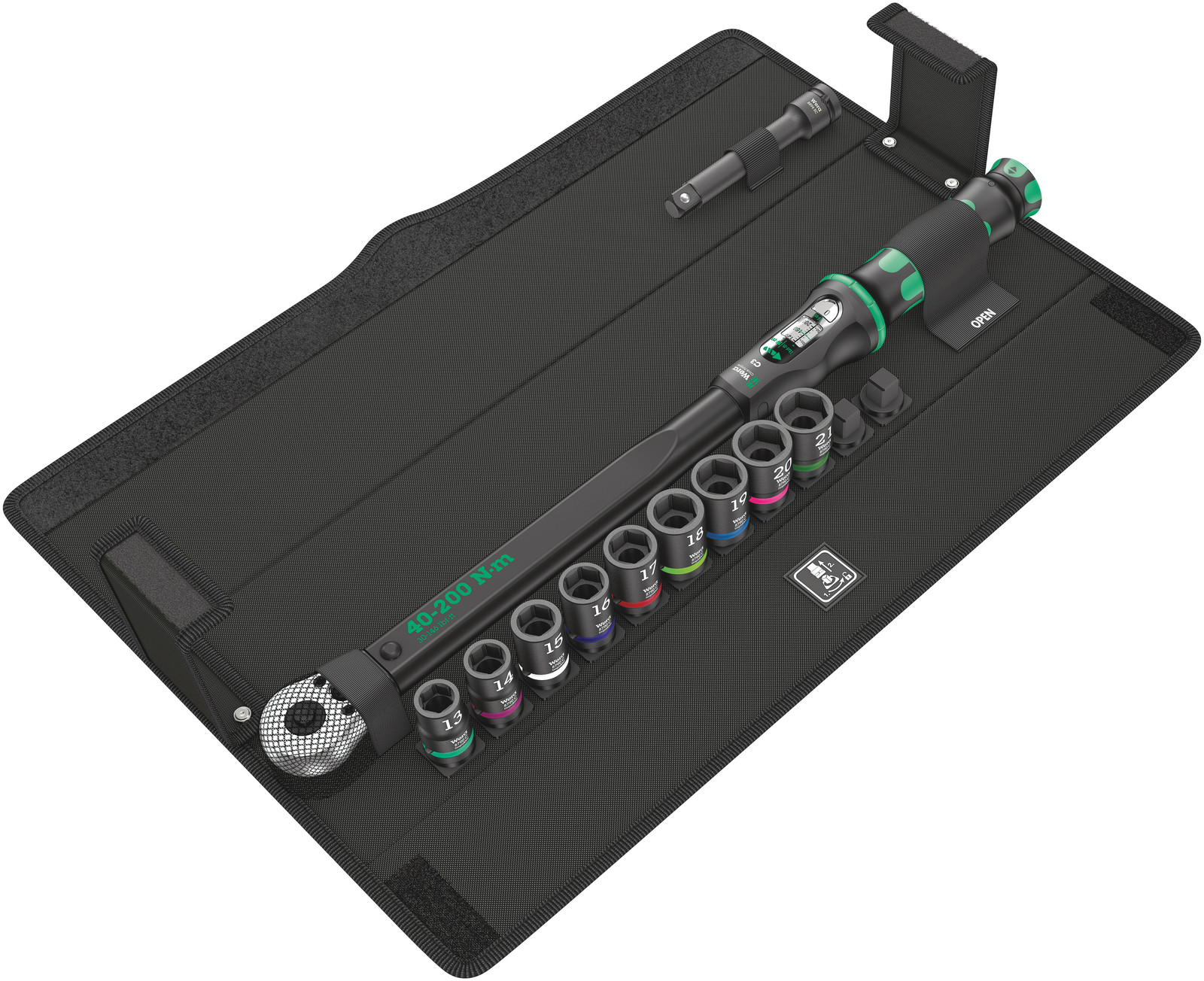 Llave dinamométrica con vasos en caja textil click-torque c 3 set 2 wera