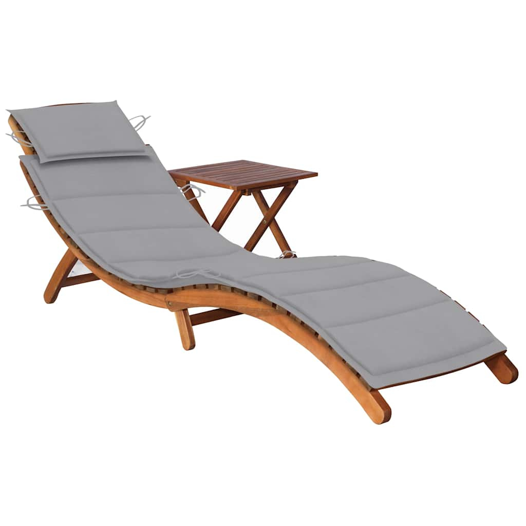 vidaXL tumbona de jardín con mesa y cojín madera maciza de acacia
