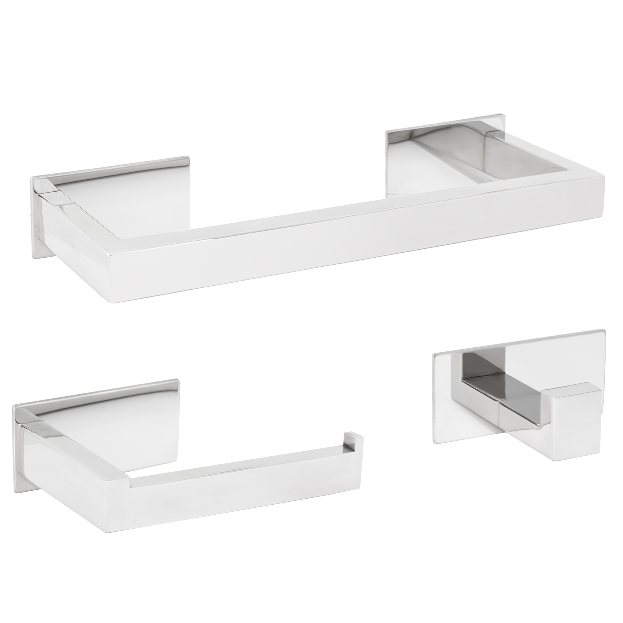 Valaz accesorios baño cromado cuadrados toallero 30cm+1percha+portarollos