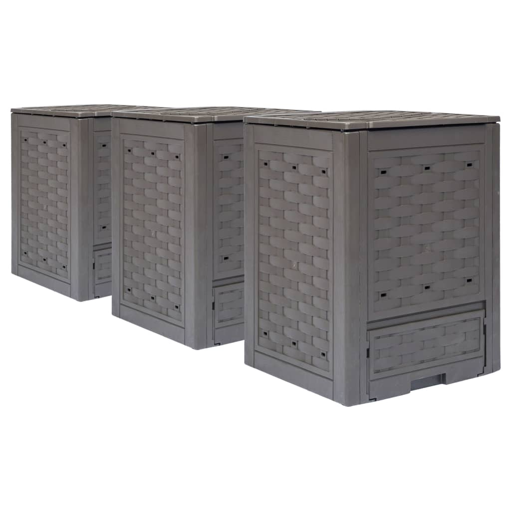 vidaXL compostador de jardín 3 uds plástico ratán 60x60x83 cm 900 l