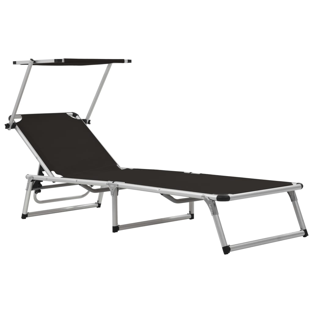 vidaXL tumbona plegable con techo aluminio y textileno negra