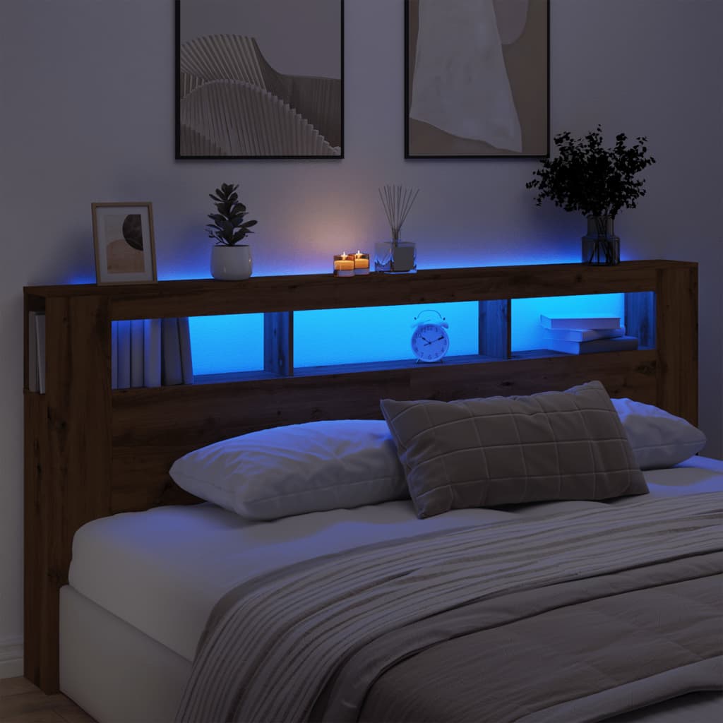 Cabecero LED madera ingeniería roble artisan 220x18,5x103,5 cm eso1158