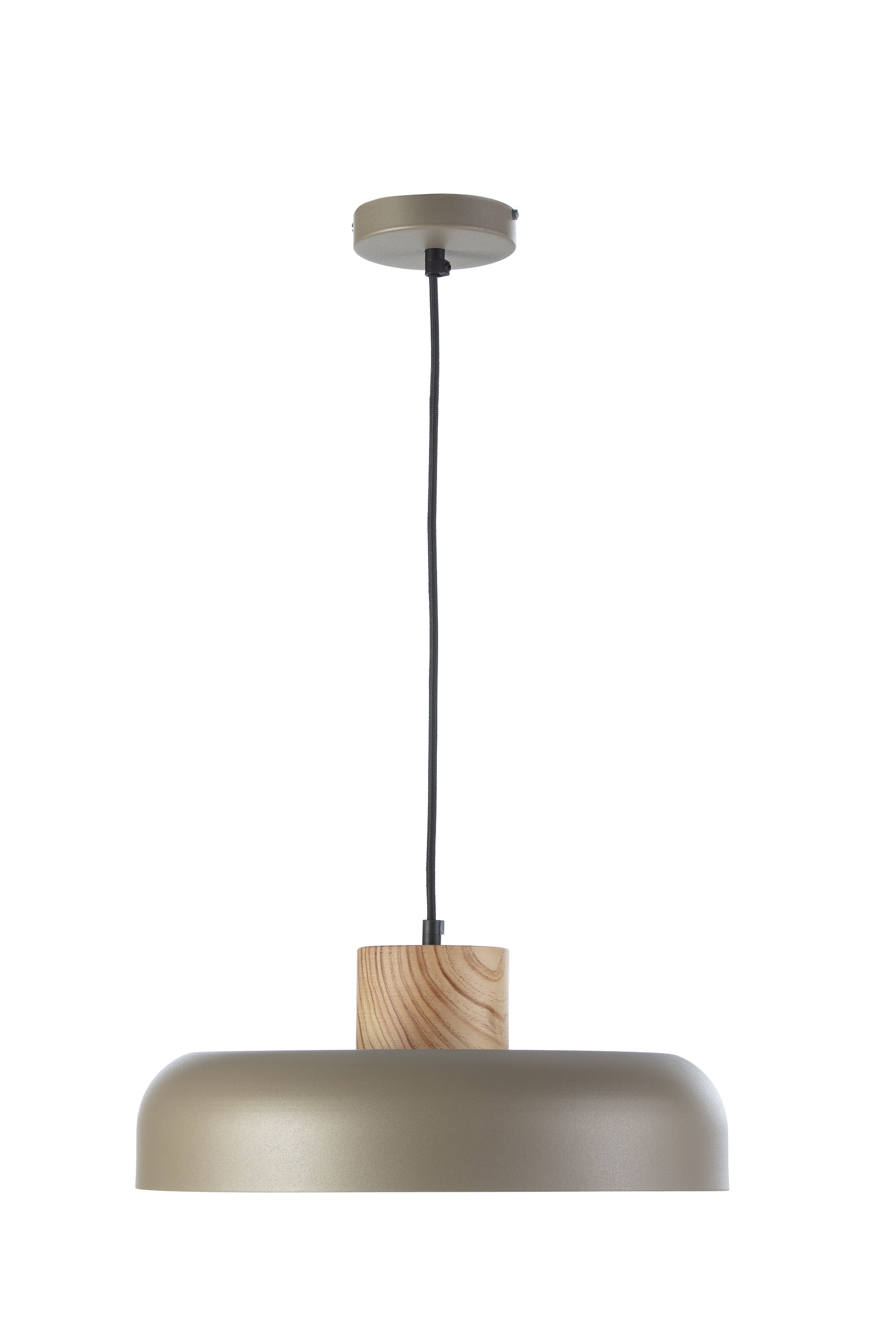 Lámpara techo aluminio color arena embellecedor madera