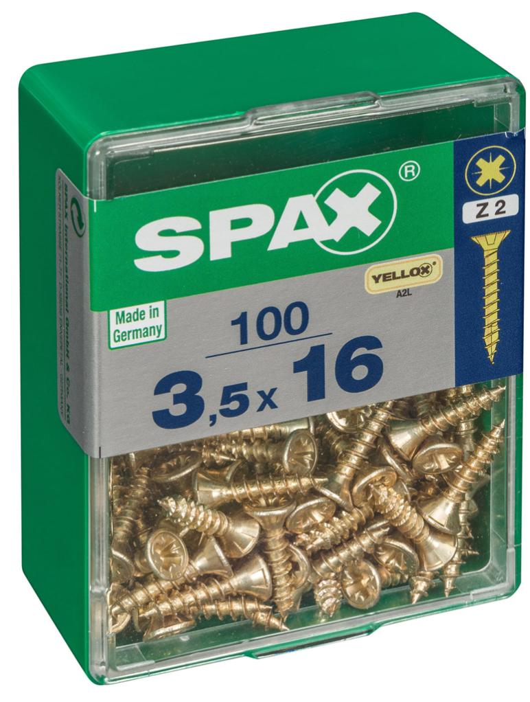 Caja 100 unid. Tornillo madera spax cabeza plana yellox 3,5x16mm