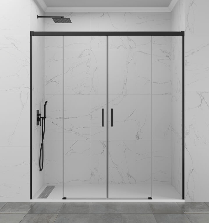 Mampara basic spazio 2 puertas + 2 fijos transparente negro 140 cm