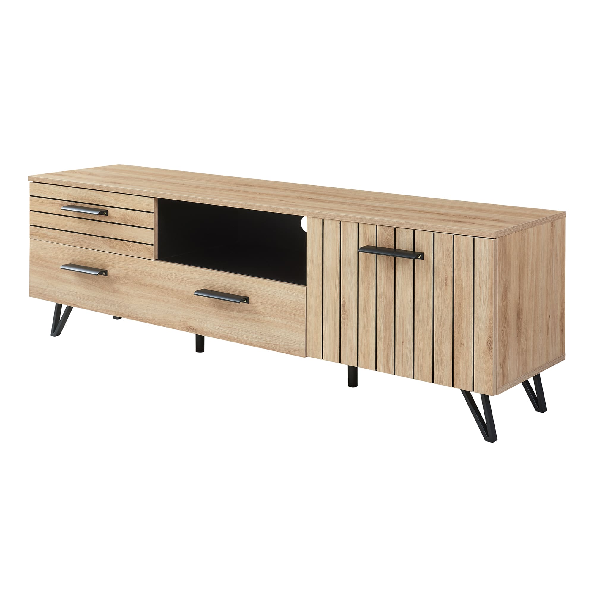 Mueble tv noppen 1 cajón 2 puertas aglomerado 150x38x49cm - roble [en.casa]