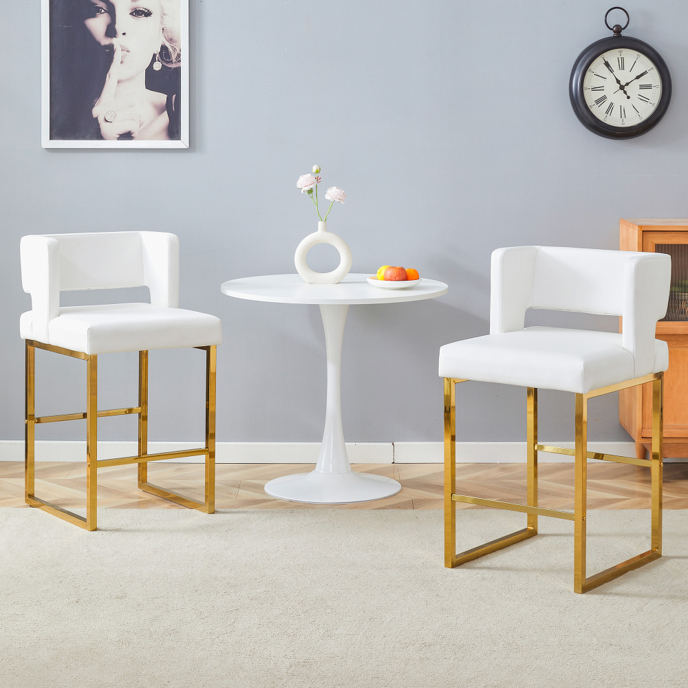 Taburete de bar pu blanco dorado set 2 asiento acolchado cocina/barra