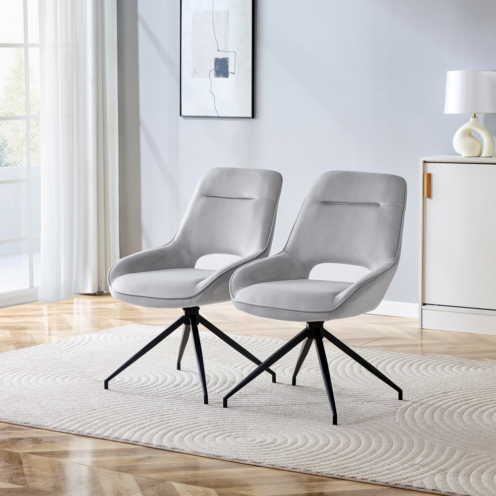 Conjunto de sillas de comedor giratorias terciopelo gris set 2 con brazos