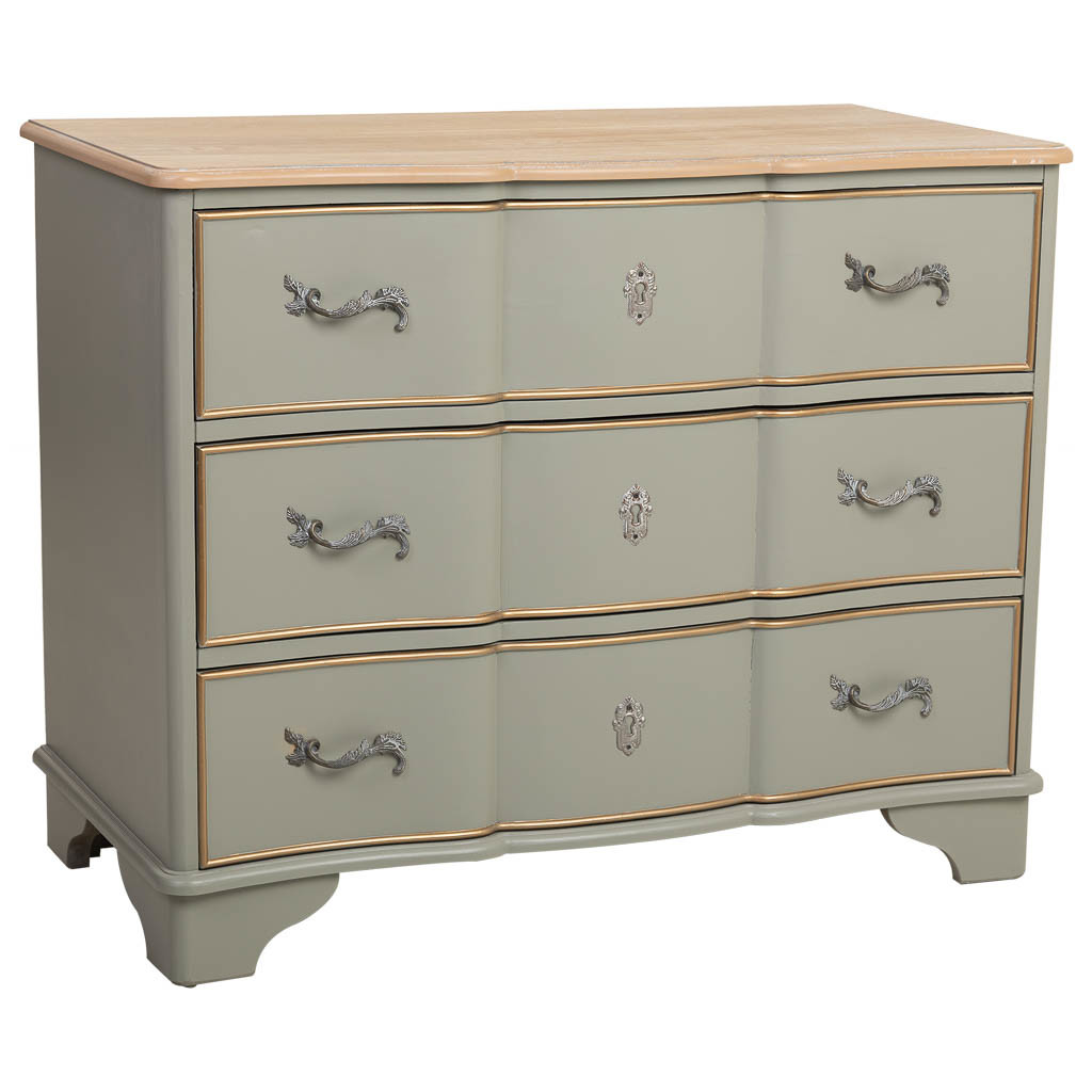 Comoda de madera lacada verde envejecido, 3 cajones 100x50x80