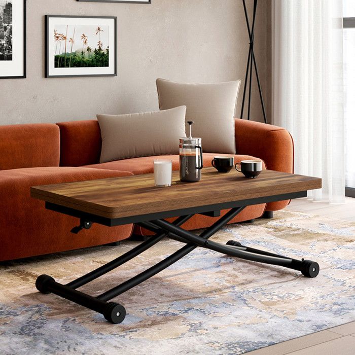 Mesa de centro elevable - madera oscura negra - 100 cm