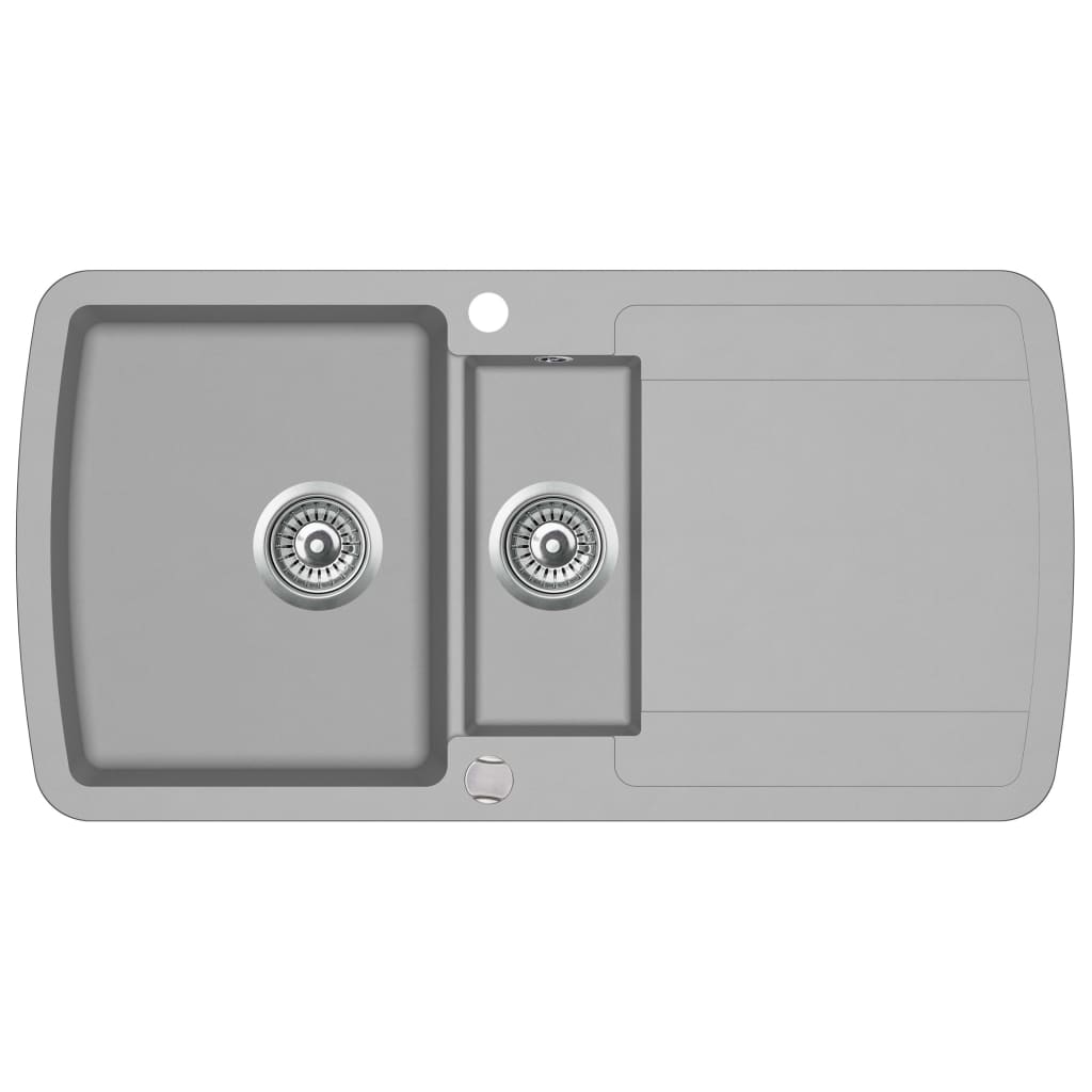 Fregadero de cocina de granito de dos senos gris