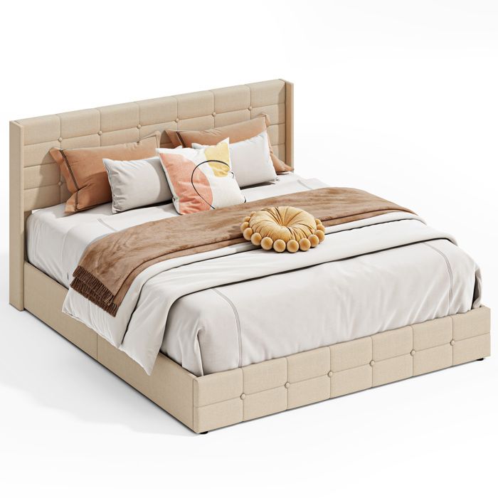 Cama con canapé abatible - beige - 180 x 200 cm
