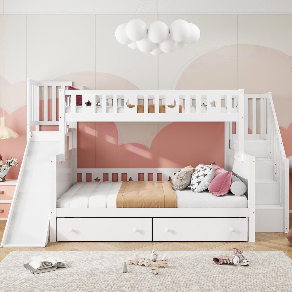 Litera infantil con tobogán y escaleras 90x200cm blanca