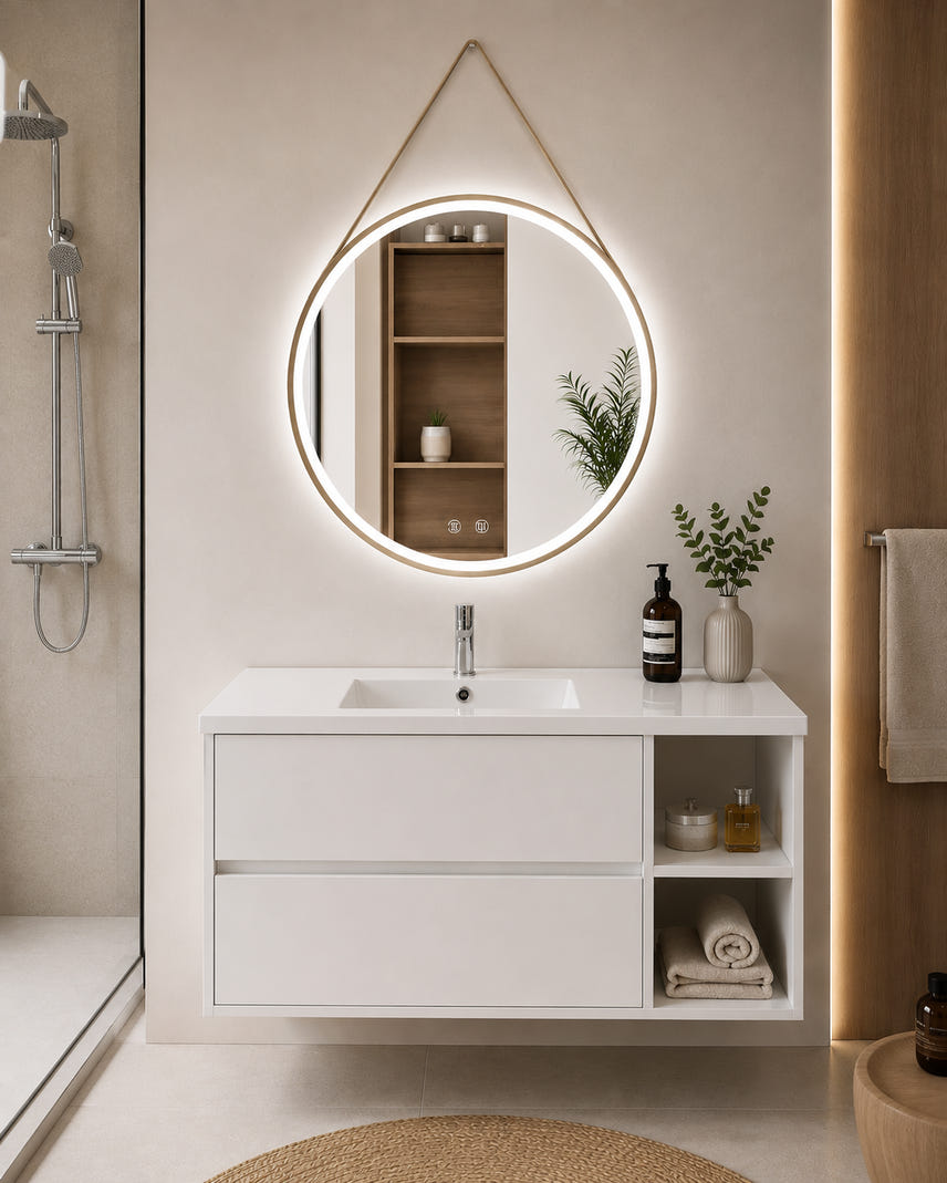 Mueble de baño con lavabo zeus sin espejo 90x45 cm derecha blanco