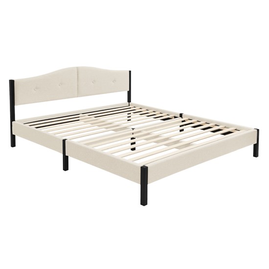 Estructura cama tapizada doble 160 x 200 cm cabecero y somier beige
