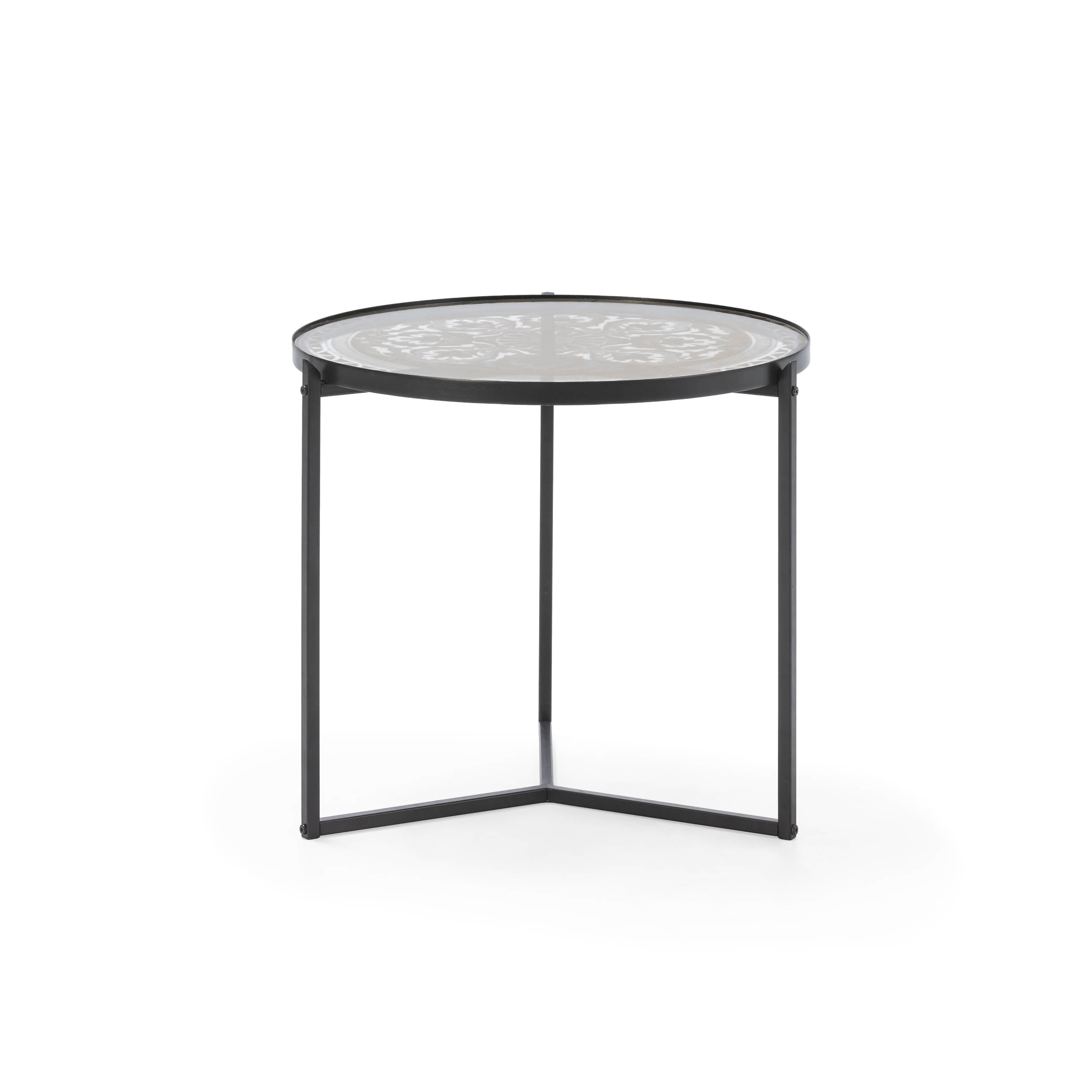 Mesa auxiliar 50x50x42 cristal, metal negro
