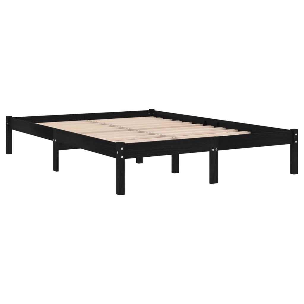 vidaXL estructura de cama doble sin colchón madera maciza negro