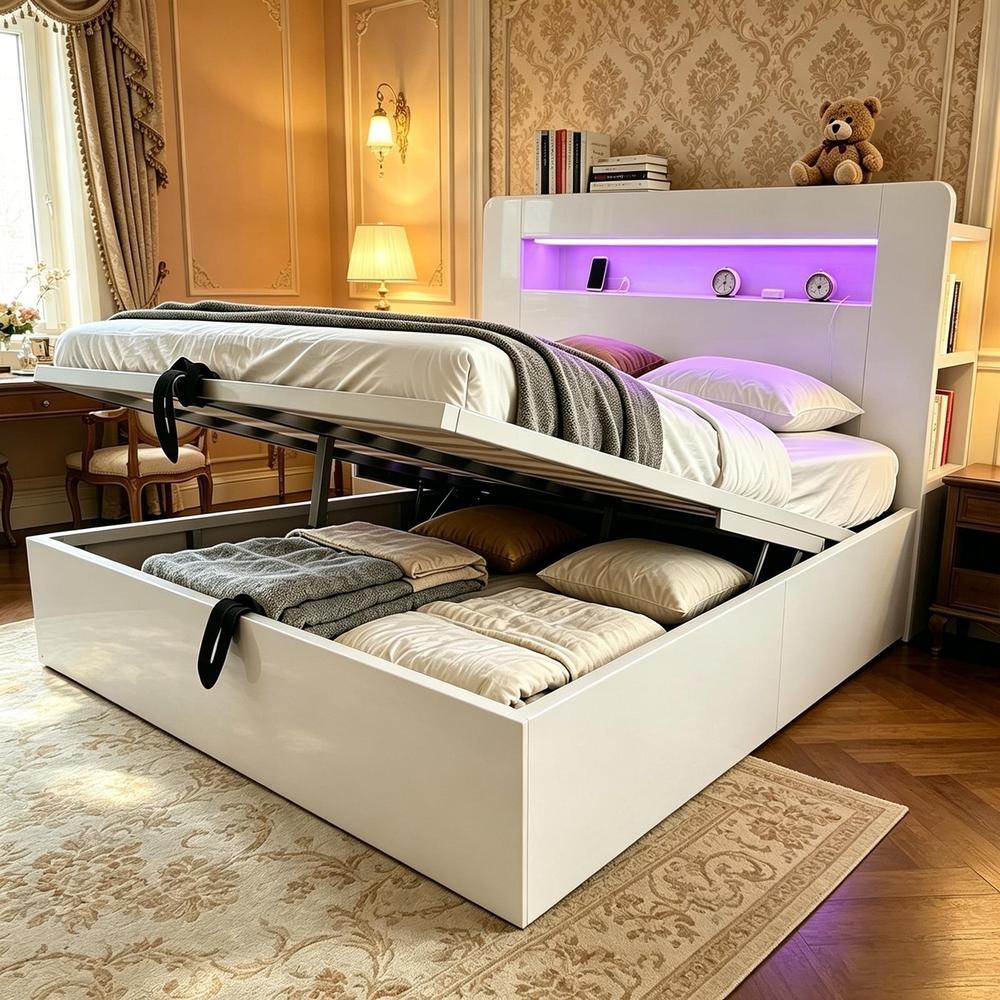 Cama plataforma 140x200cm hidraulica con almacenaje LED blanco