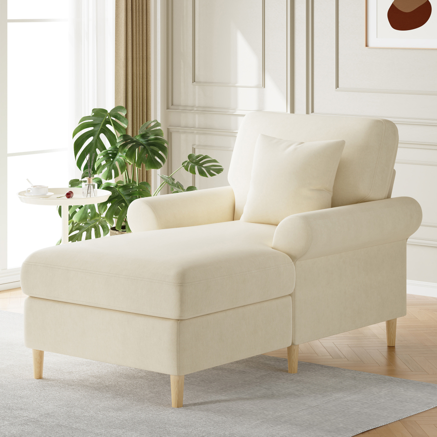 Sillón relax reclinable terciopelo beige individual cojín salón dormitorio