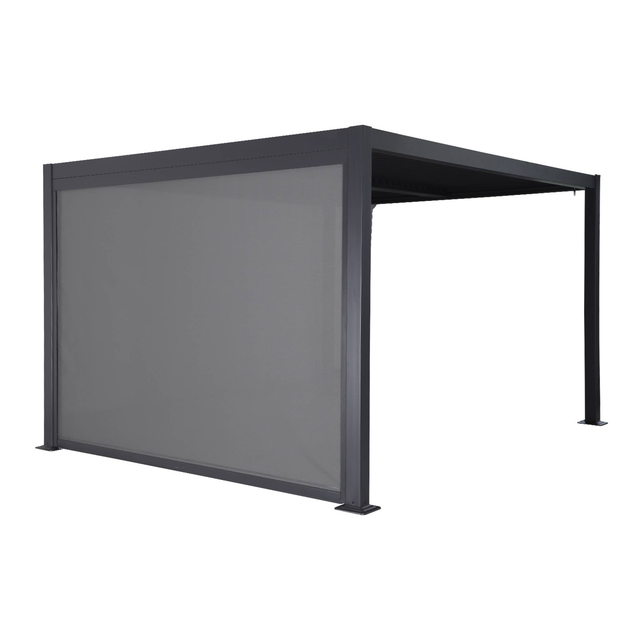 Pérgola bioclimática de aluminio y acero 3x4m + toldo de 3m antracita