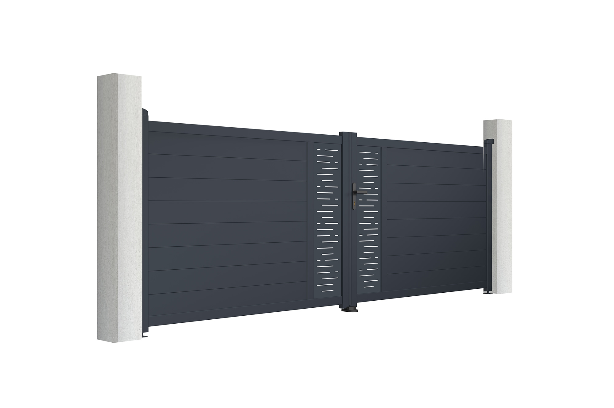 Puerta batiente 4m arlberg alt.140cm aluminio gris + 2 postes elda + moto