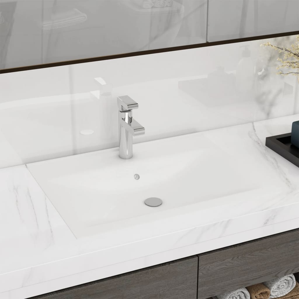 Lavabo de lujo con grifo cerámica 60x46 cm blanco mate es3841